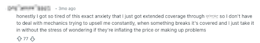 Reddit user talking about finding a trusted mechanic.