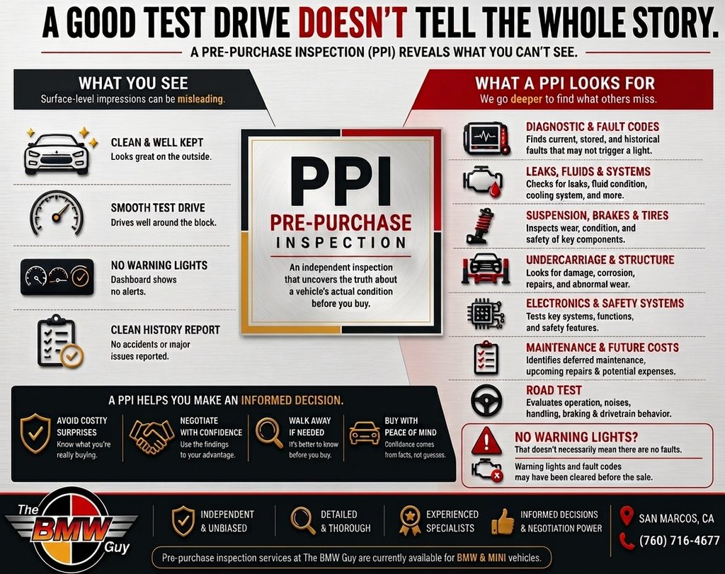 Pre-purchase inspection checklist showing what a PPI can uncover before buying a used car