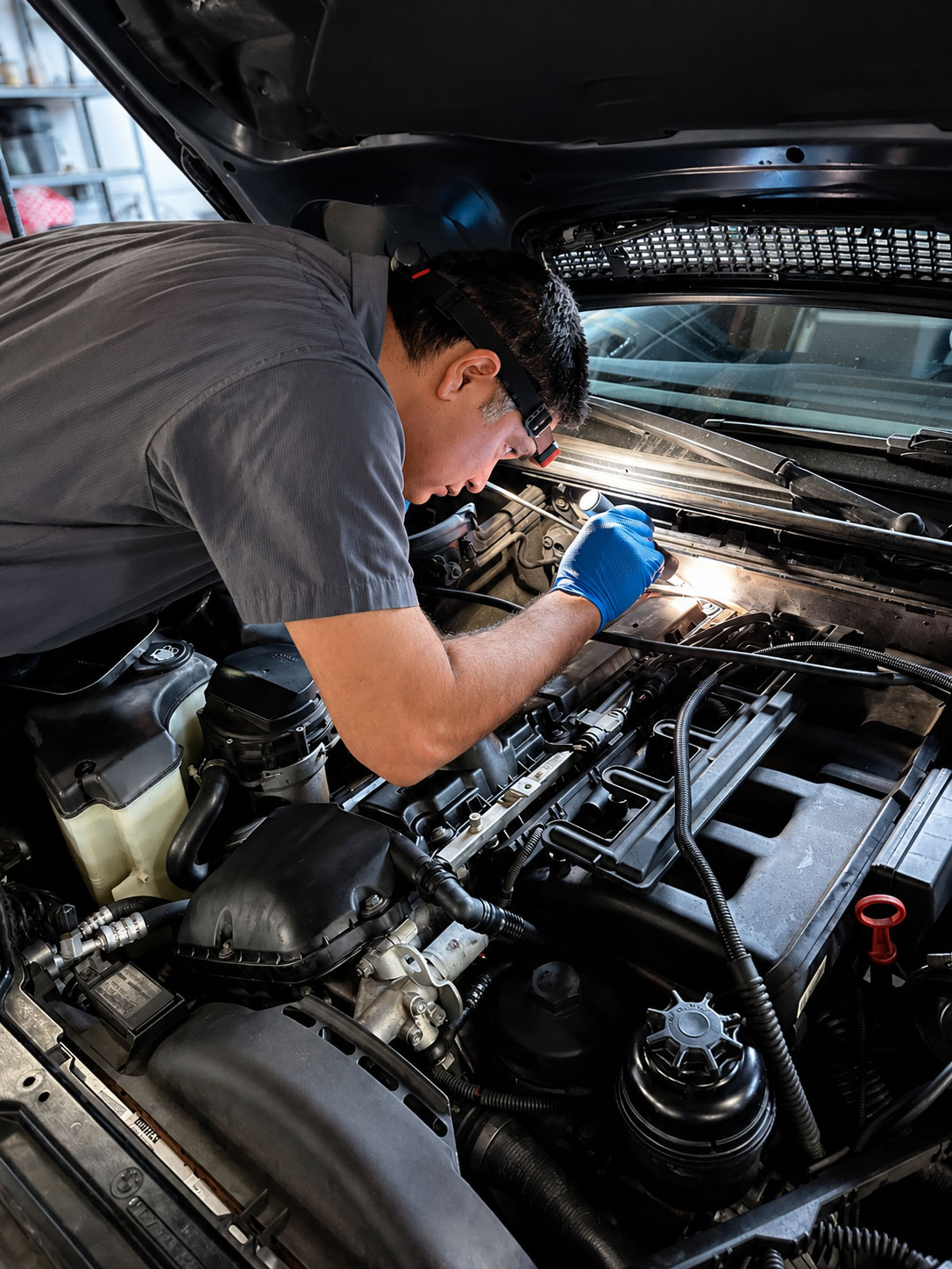 BMW and MINI technician performing a pre-purchase inspection